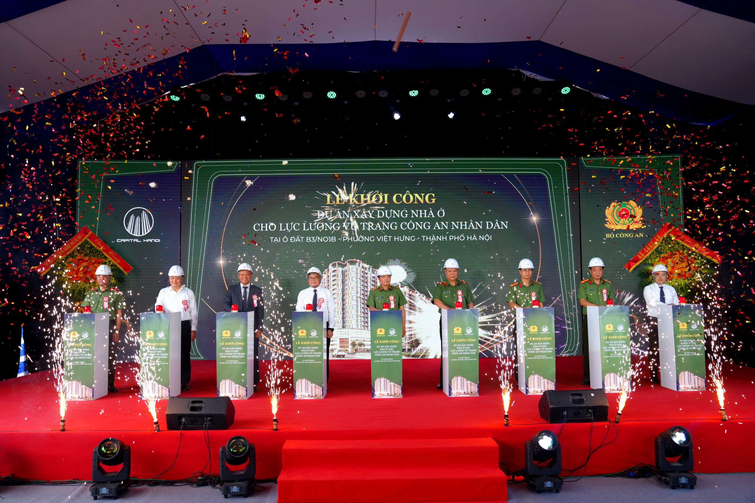 GROUNDBREAKING CEREMONY FOR THE PEOPLE’S PUBLIC SECURITY FORCES HOUSING PROJECT IN VIET HUNG WARD, HANOI 6 Khoi cong du an nha o cho luc luong vu trang Cong an Nhan dan tai Viet Hung 3 scaled